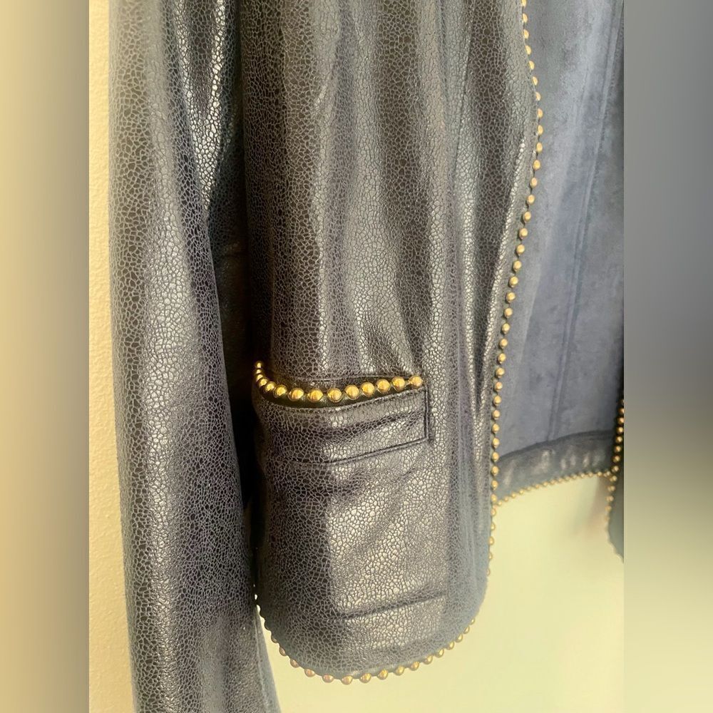 Navy Blue Studded Cropped Jacket - Picture 3 of 6